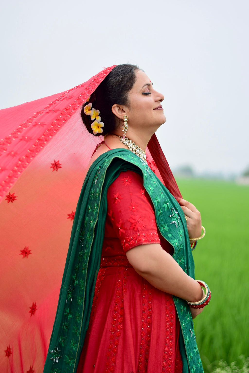 Surkh Aradhya Phulkari Lehanga Set