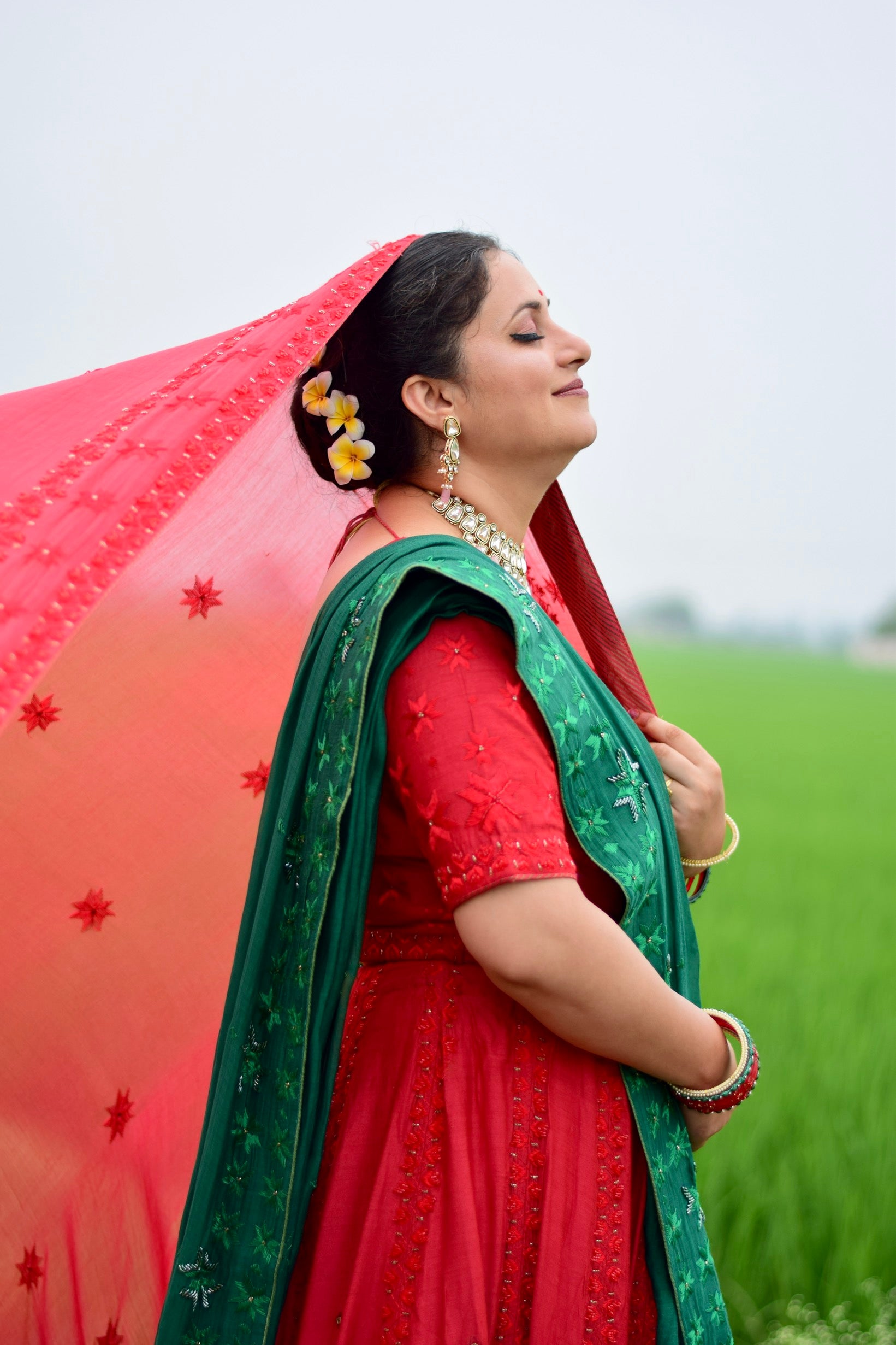 Surkh Aradhya Phulkari Lehanga Set