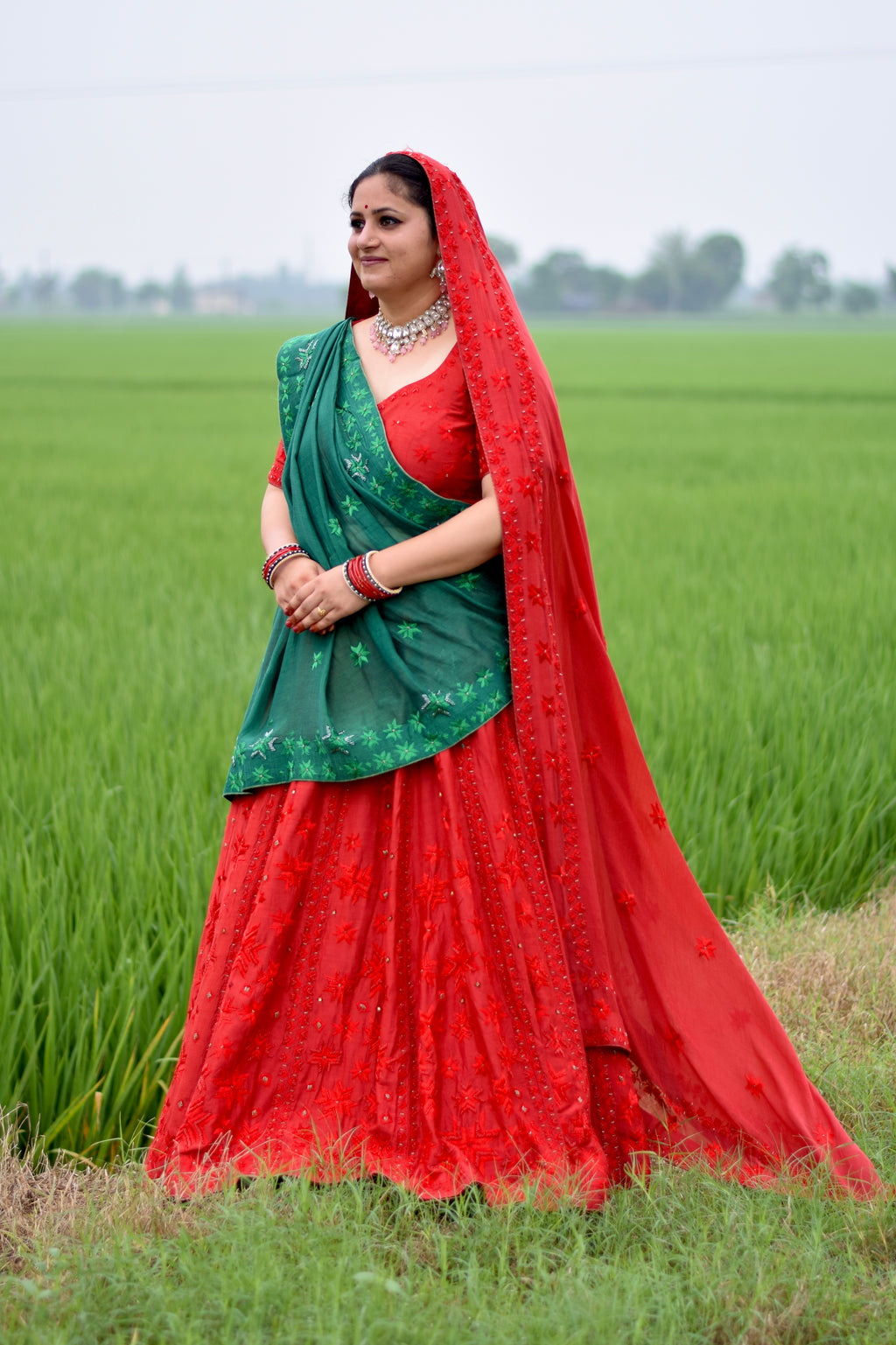 Surkh Aradhya Phulkari Lehanga Set